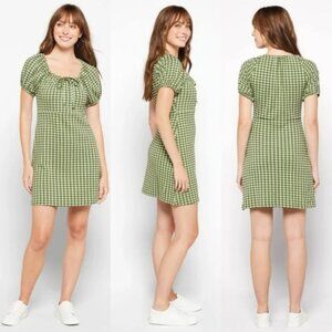 Madewell Green Gingham Puff Sleeve Jacquard Dress Size XS Style NF940